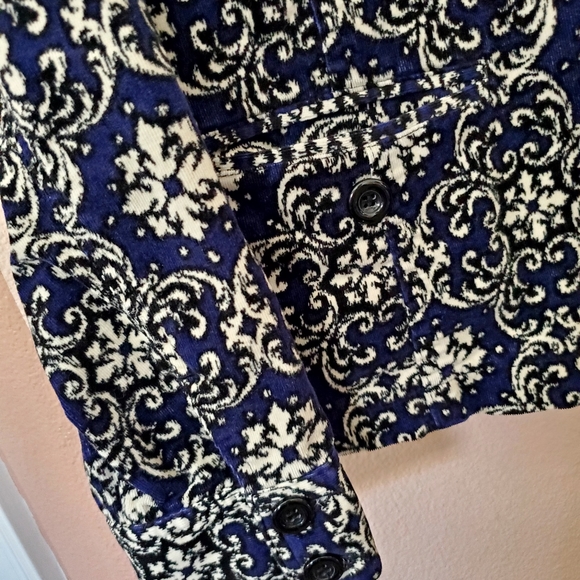 Charter Club Navy Floral Shacket Large Cotton Stretch Fine Corduroy - Picture 4 of 10